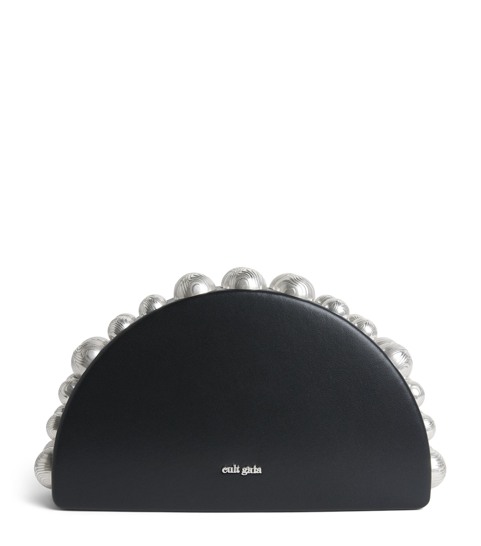 Cult Gaia Leather Beaded Gili Clutch Bag Black