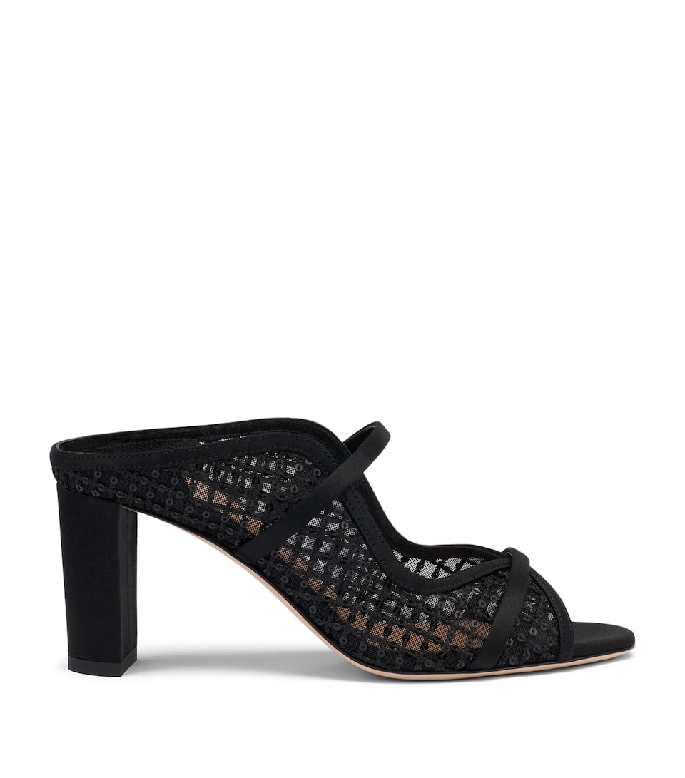 Malone Souliers Sequin Mesh Norah Heeled Sandals 70 Black