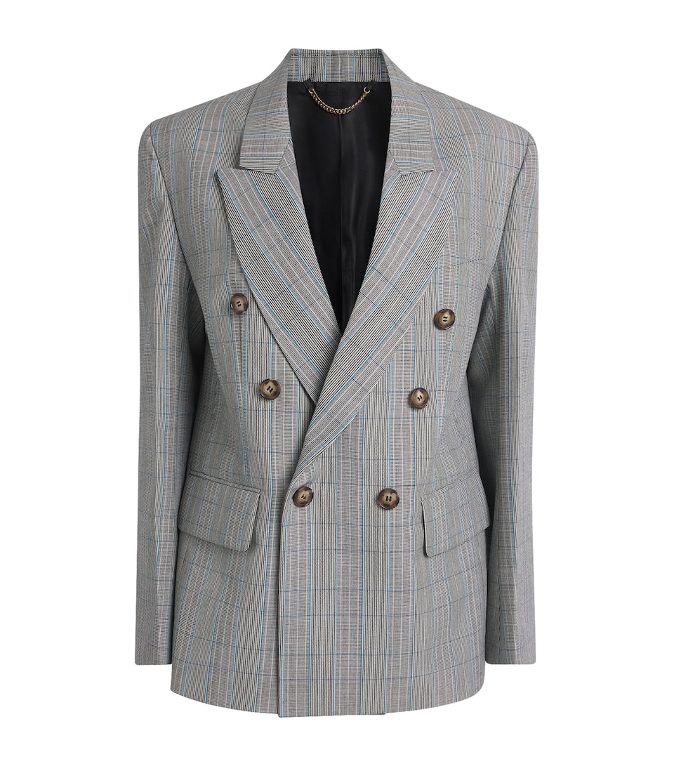 Virgin Wool Check Double-Breasted Blazer