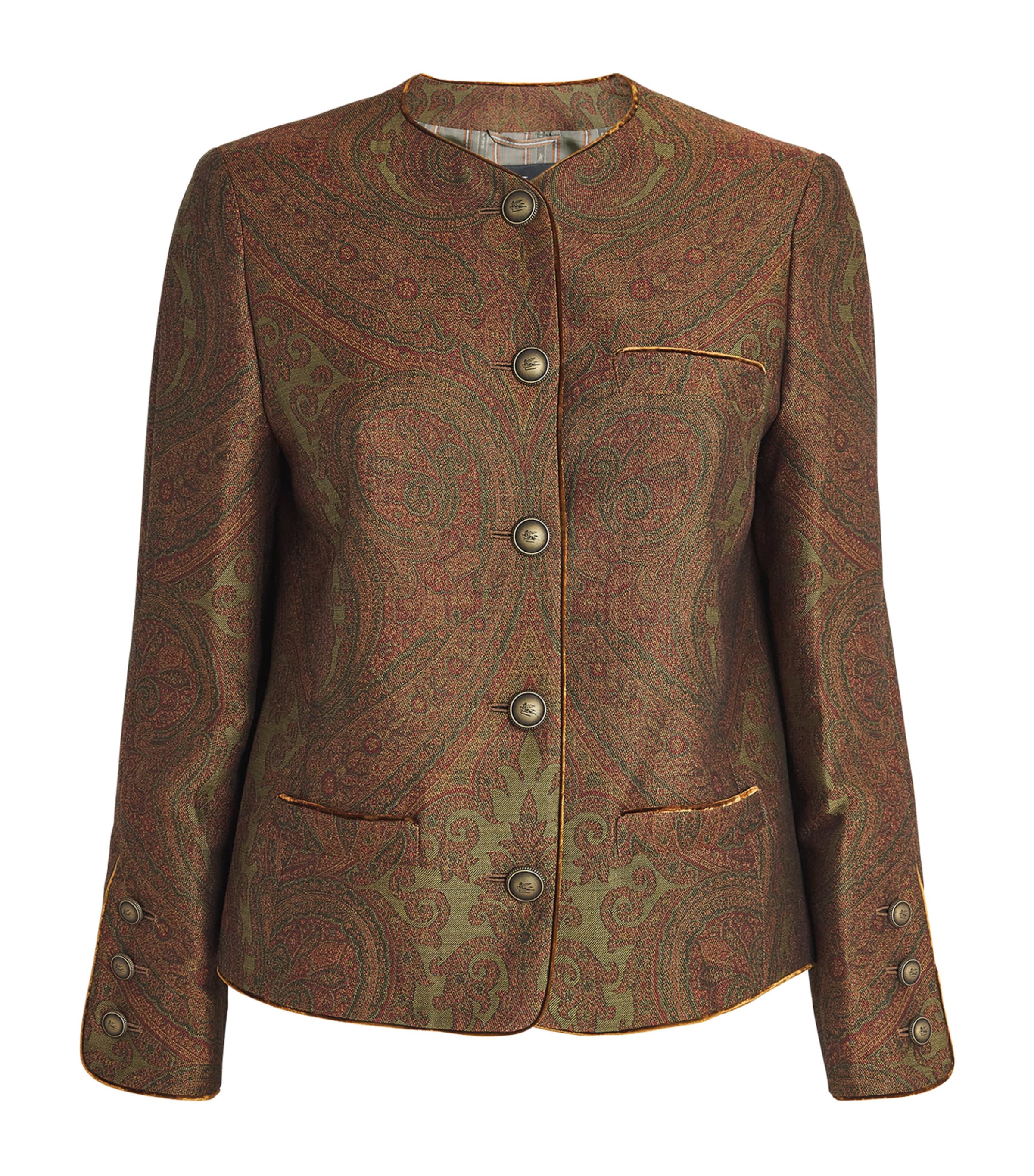 Etro Womens Paisley Cropped Jacket Multi/green Bs