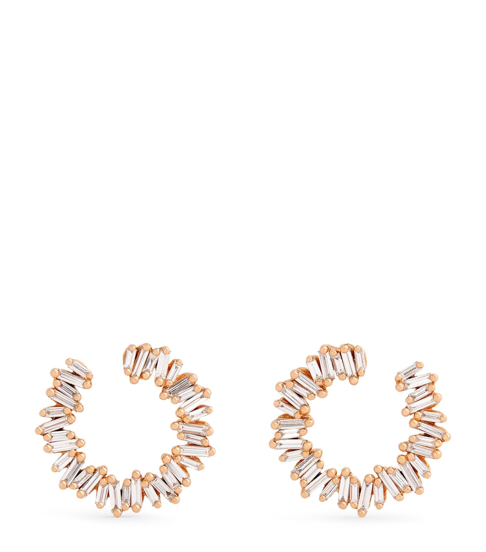 Suzanne Kalan Rose Gold and Diamond Classic Mini Sideways Hoop Earrings Rg/wd