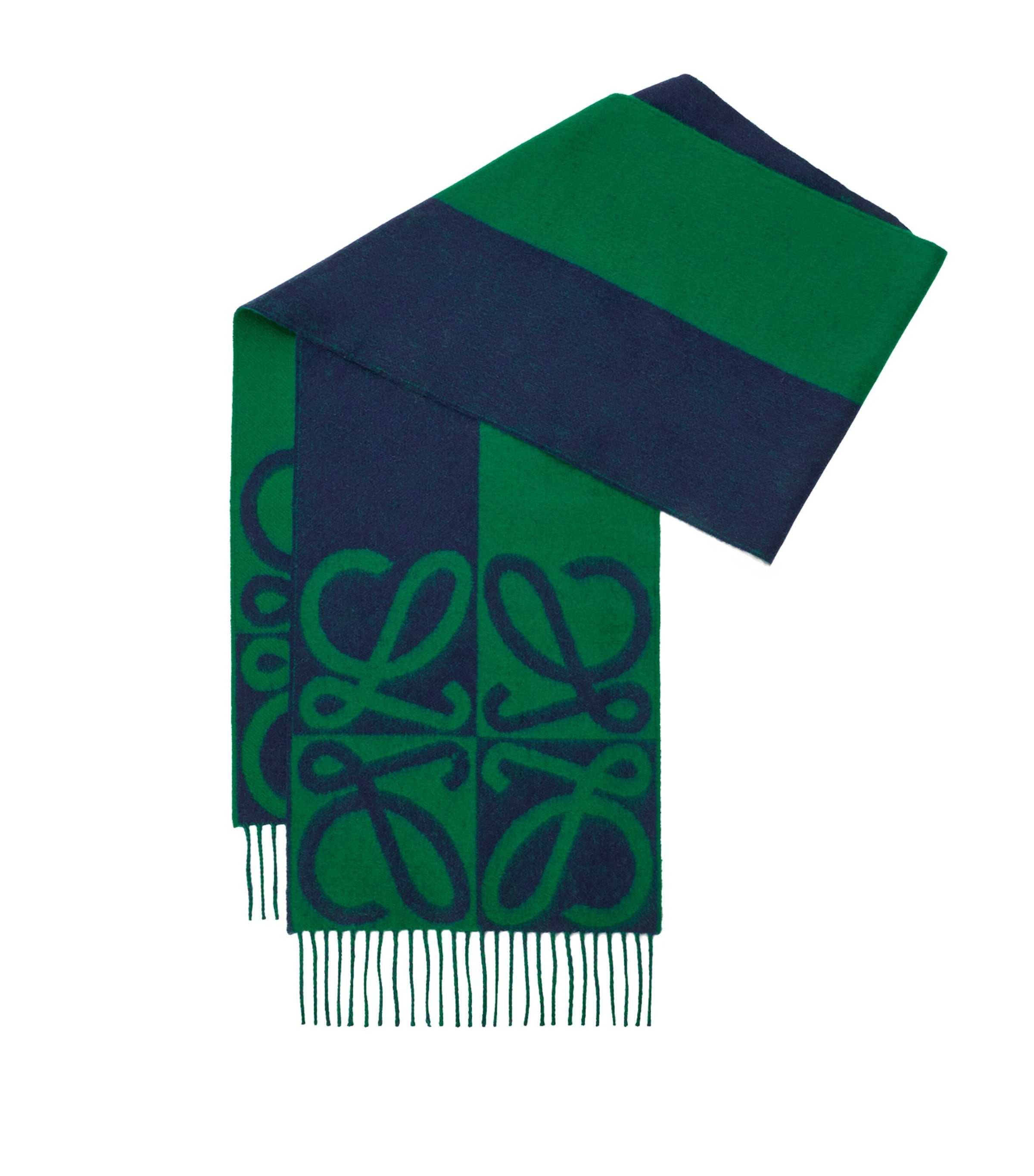 LOEWE Wool-Cashmere Anagram Scarf Navy/green