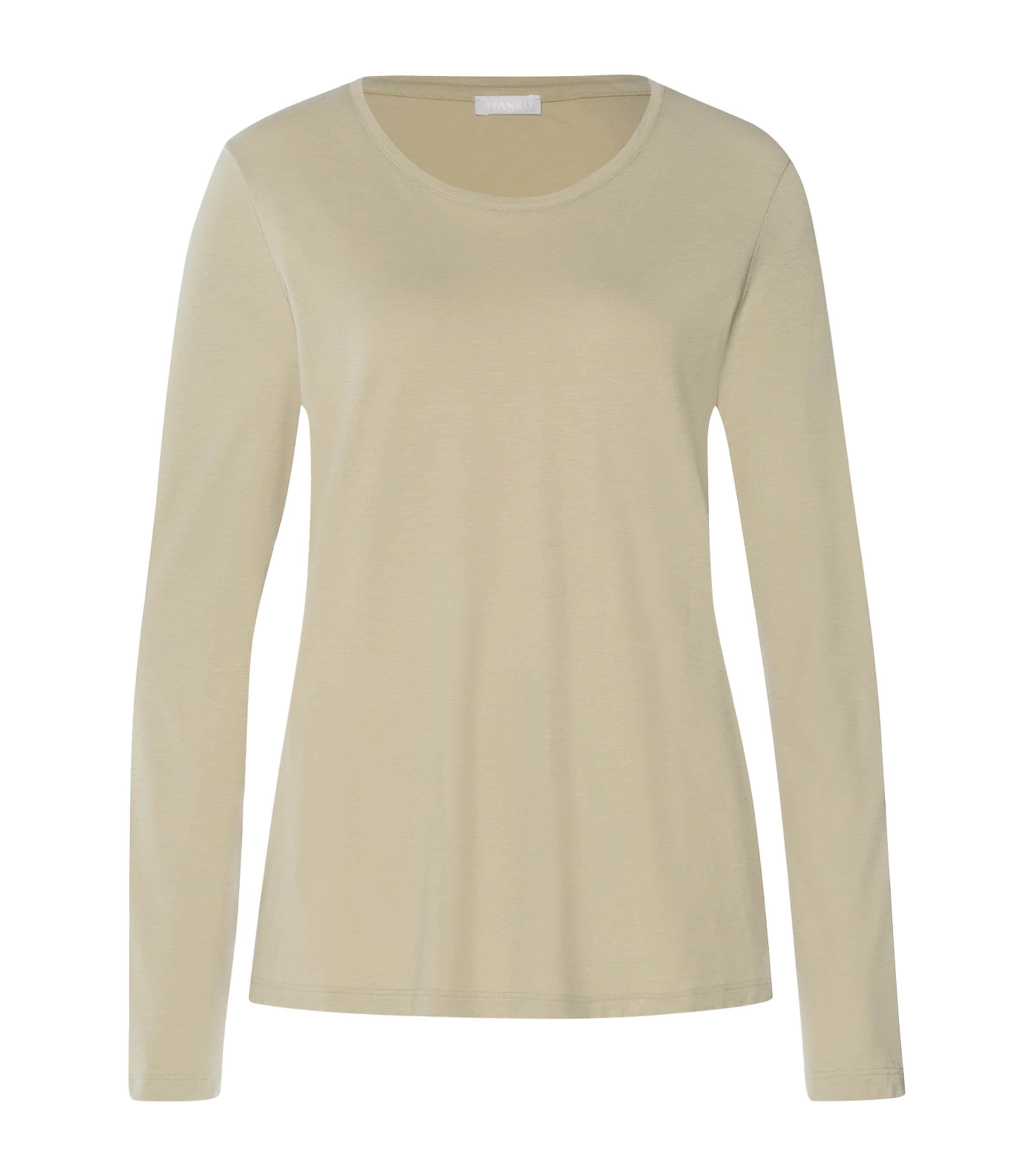 Hanro Womens Stretch-Cotton Long-Sleeve Sleep & Lounge T-Shirt Olive Stem