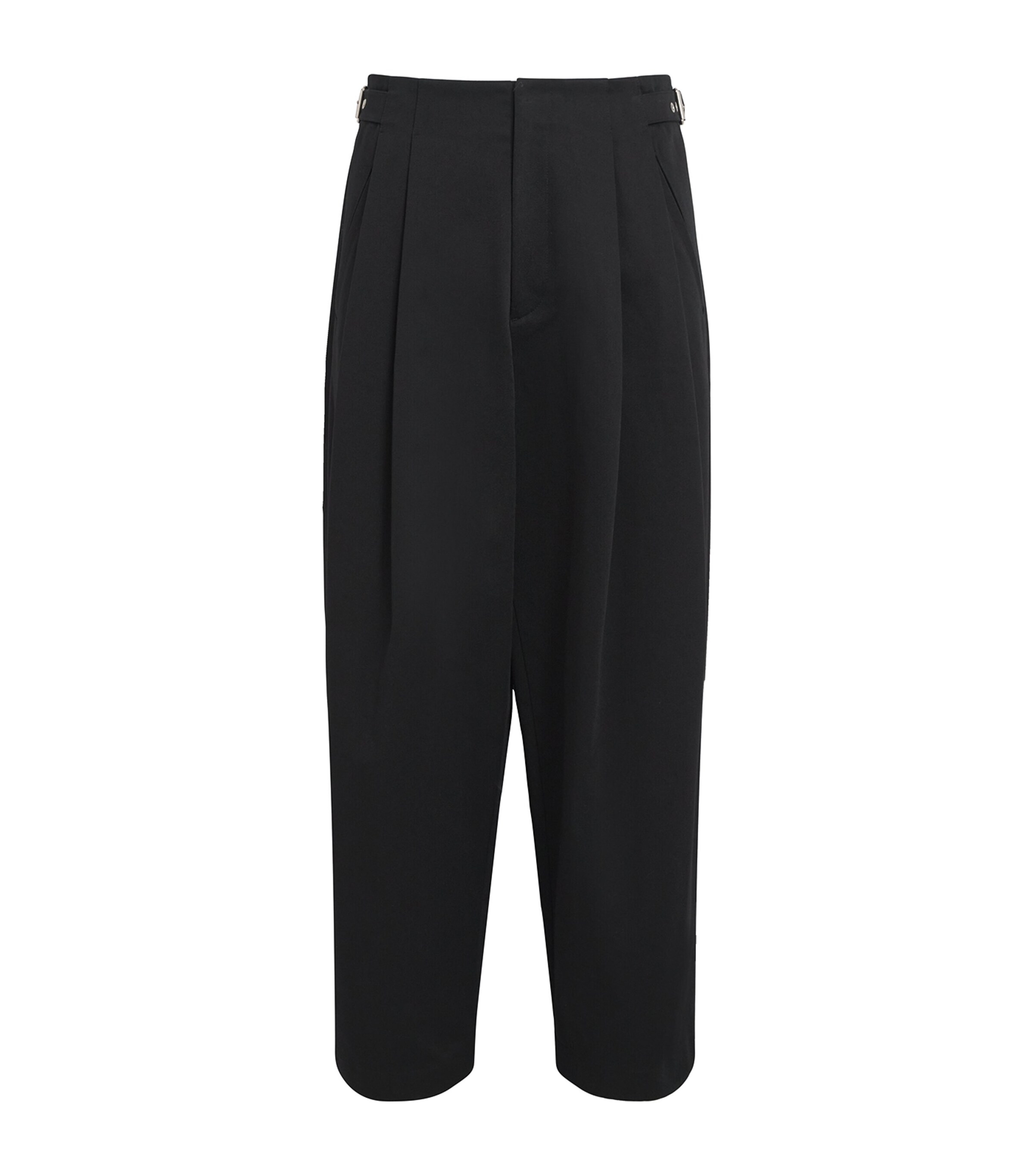 Belt-Detail Pleated Wide-Leg Trousers