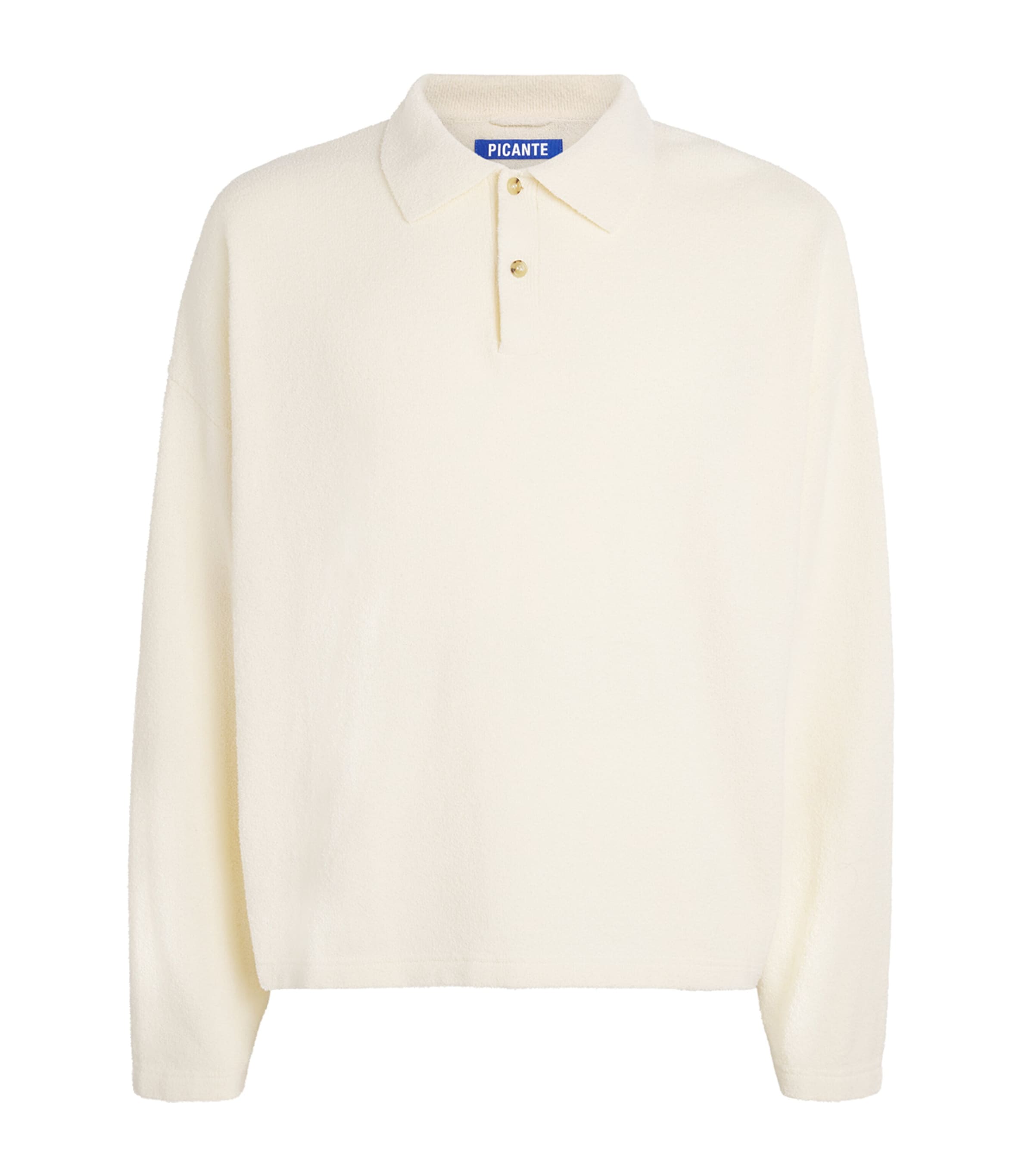 Picante Mens Boucle Hover Long-Sleeve Polo Shirt Ivory
