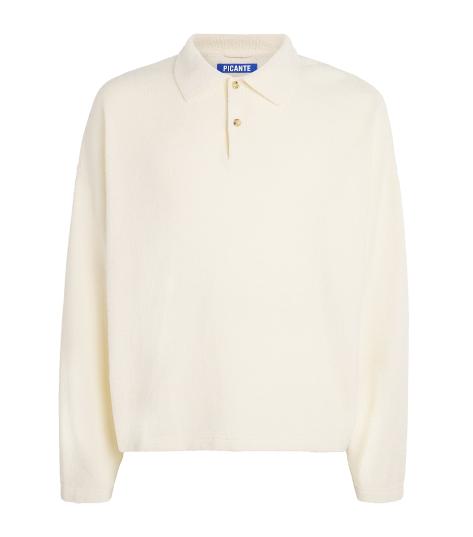 Picante Mens Boucle Hover Long-Sleeve Polo Shirt Ivory