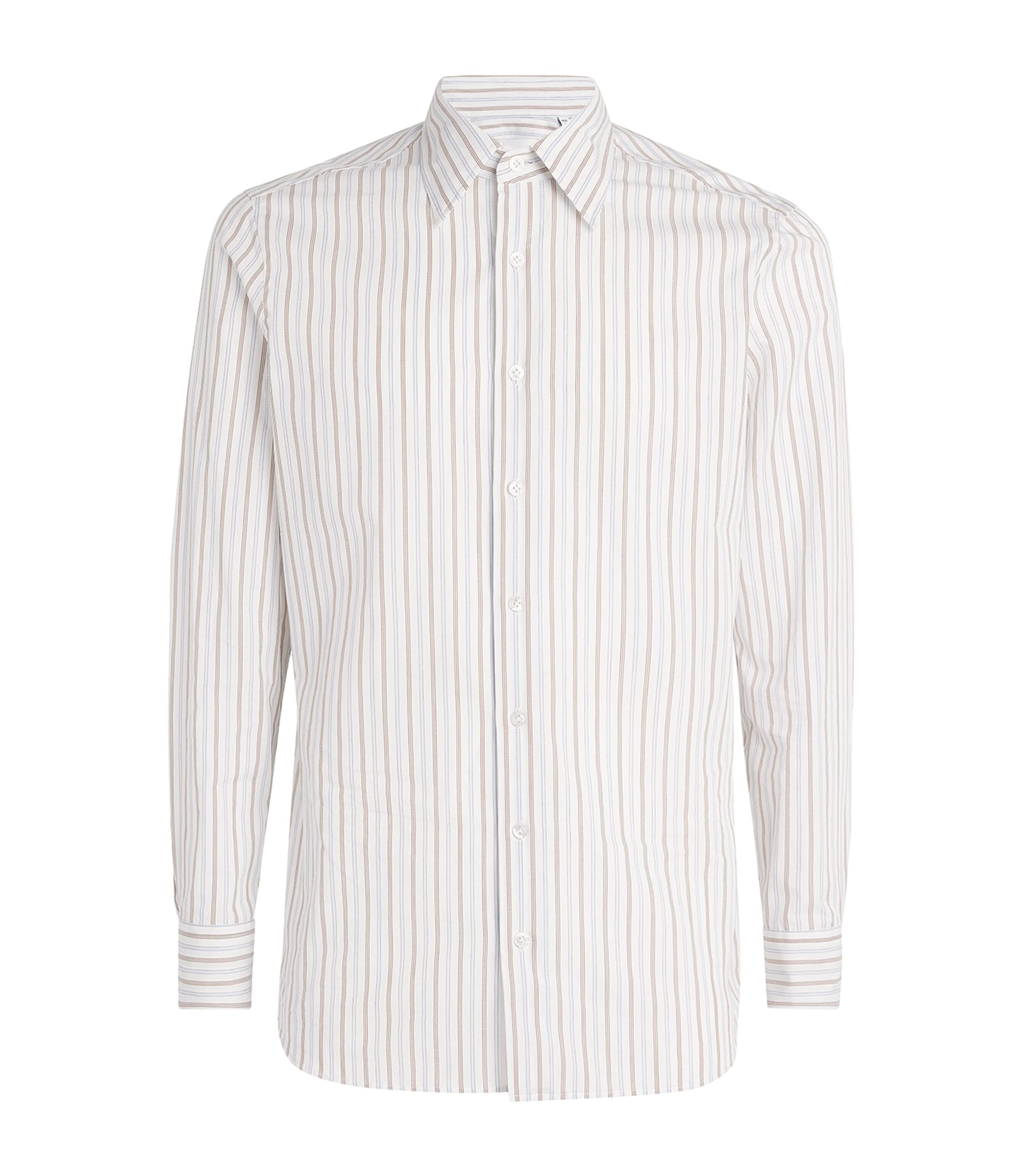 Lardini Mens Cotton Stripe Shirt Stripes Brown