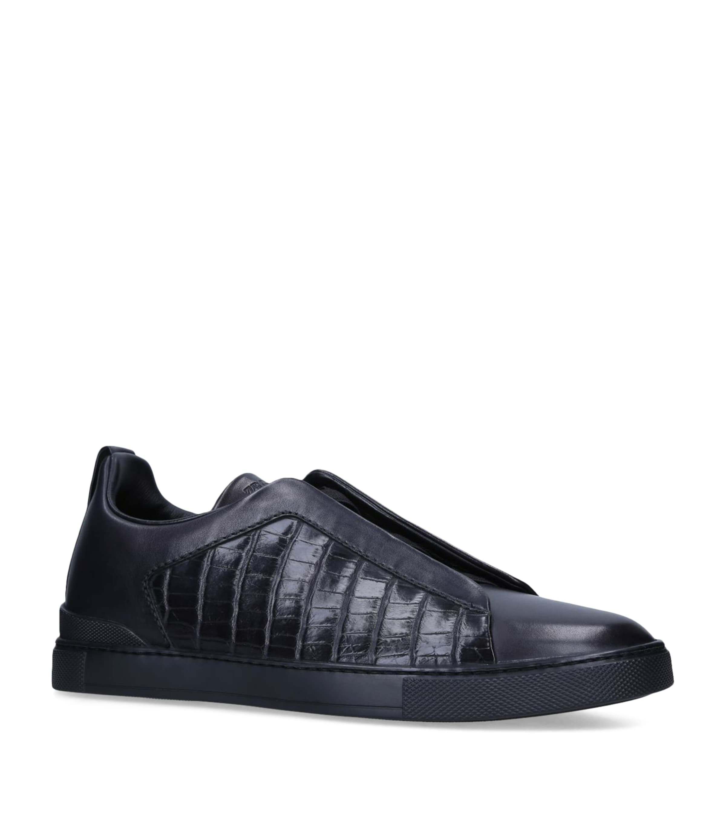 Zegna Crocodile Leather Triple Stitch Sneakers Black