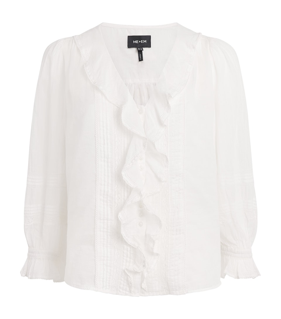 ME+EM Womens Cotton Voile Ruffle Blouse White