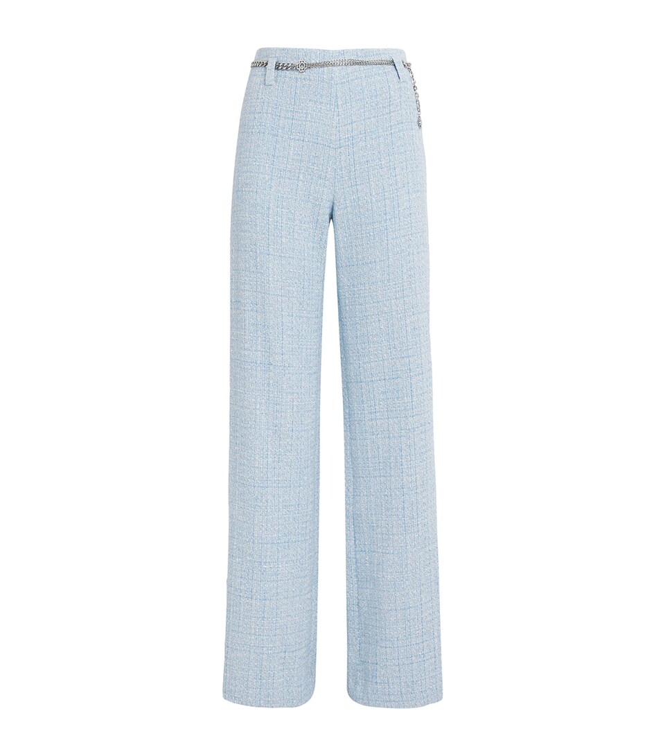 Tweed Belted Straight-Leg Trousers