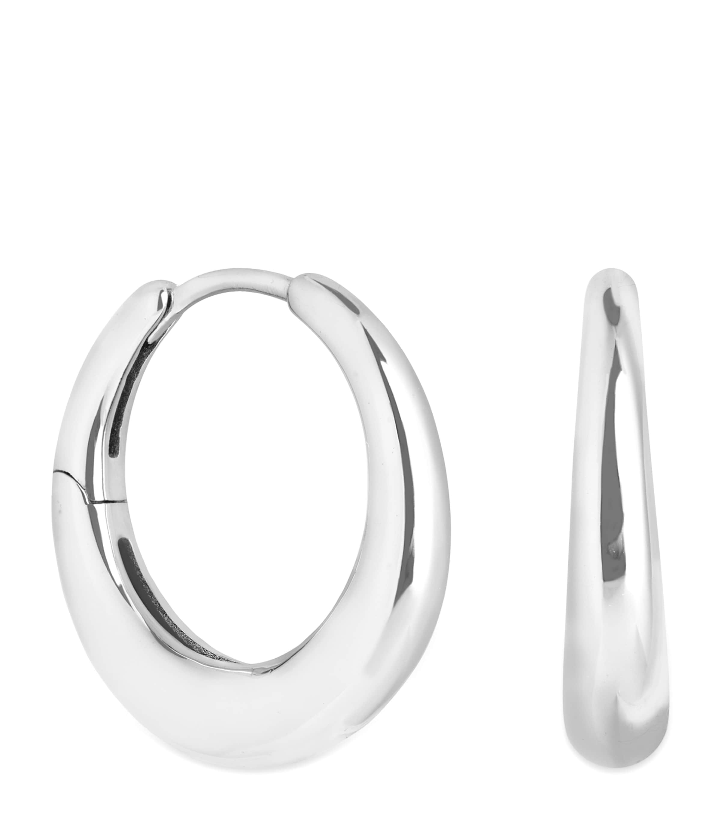 Medium Rhodium-Plated Dome Hoop Earrings