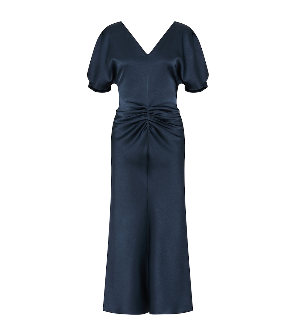 Marella Womens Satin Gathered Midi Dress Aviation