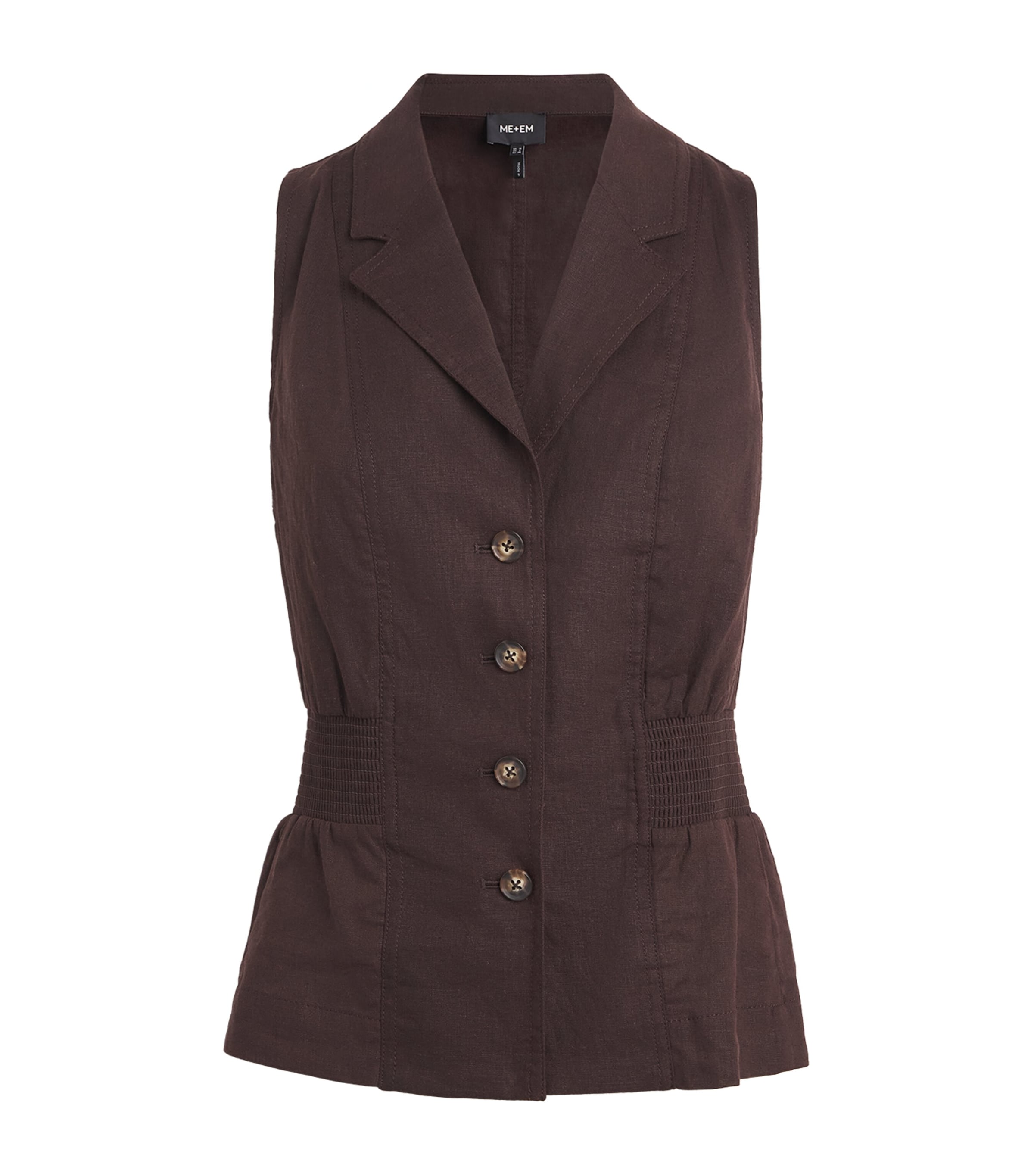 ME+EM Womens Linen-Blend Soft Sculpt Waistcoat Cocoa Brown