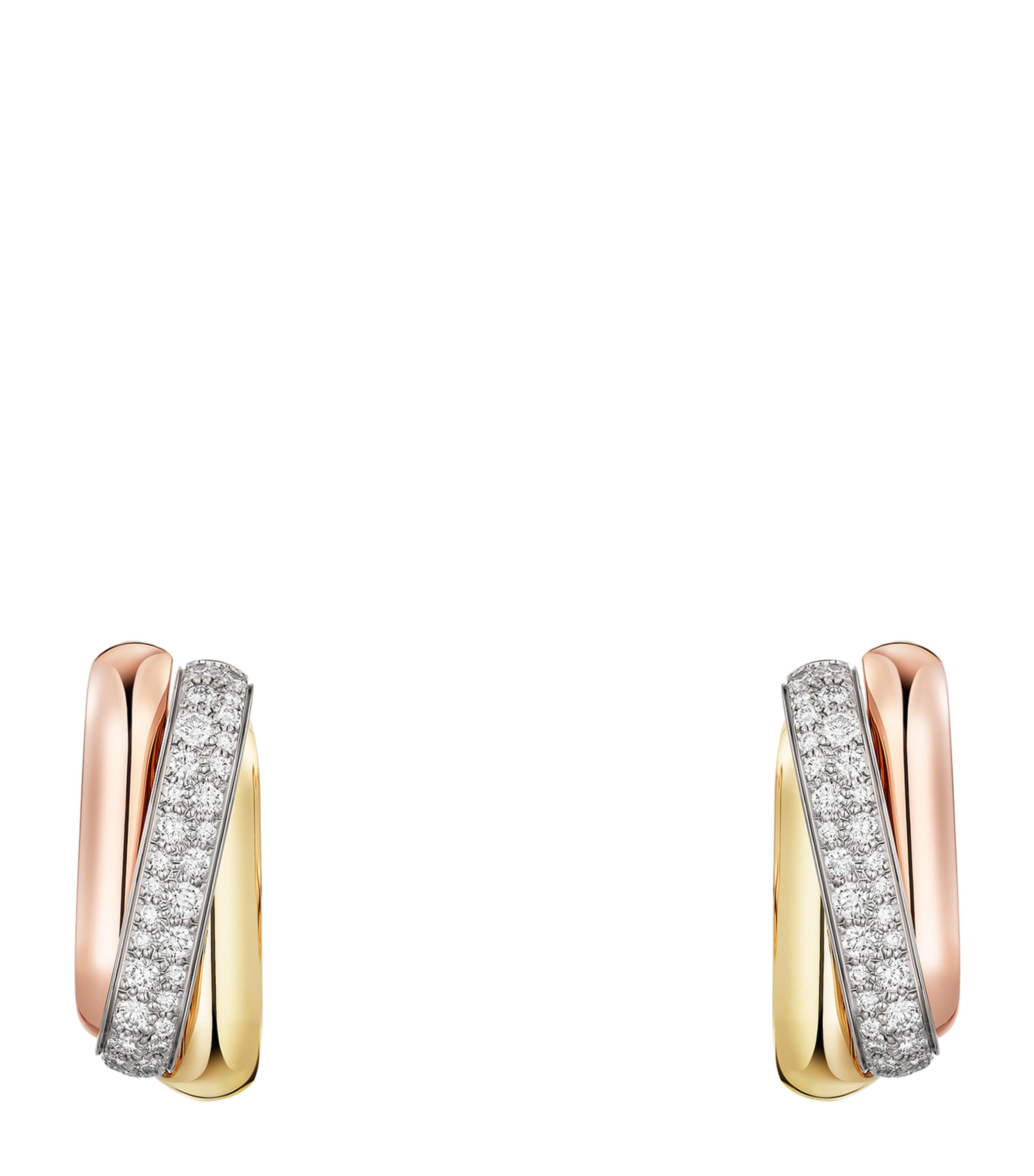 Cartier White, Rose, Yellow Gold and Diamond Trinity Box Earrings Mixed Gold