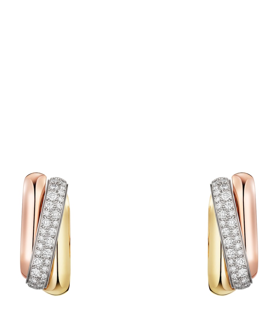Cartier White, Rose, Yellow Gold and Diamond Trinity Box Earrings Mixed Gold