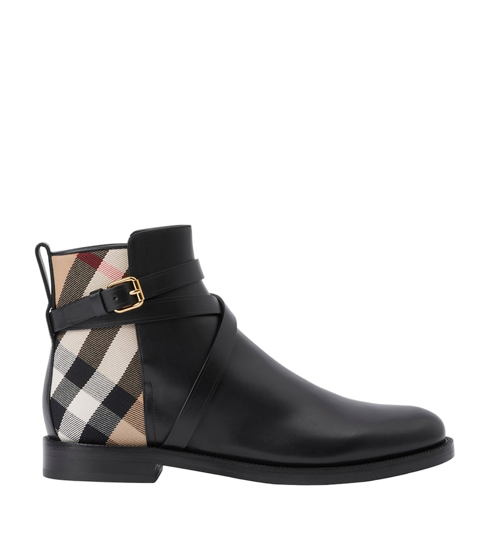 Check and Leather Ankle Boots