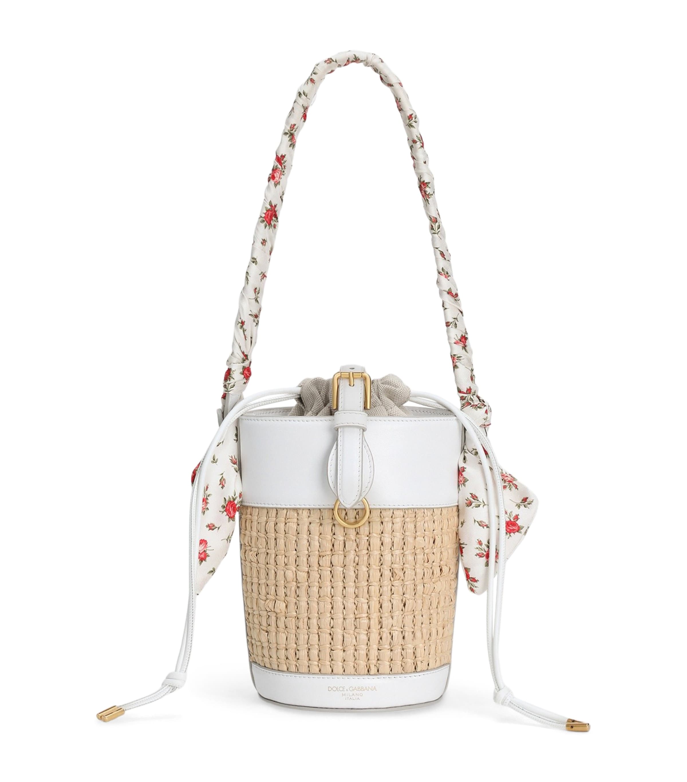 Dolce&Gabbana Raffia Capri Bucket Bag Crema/bia