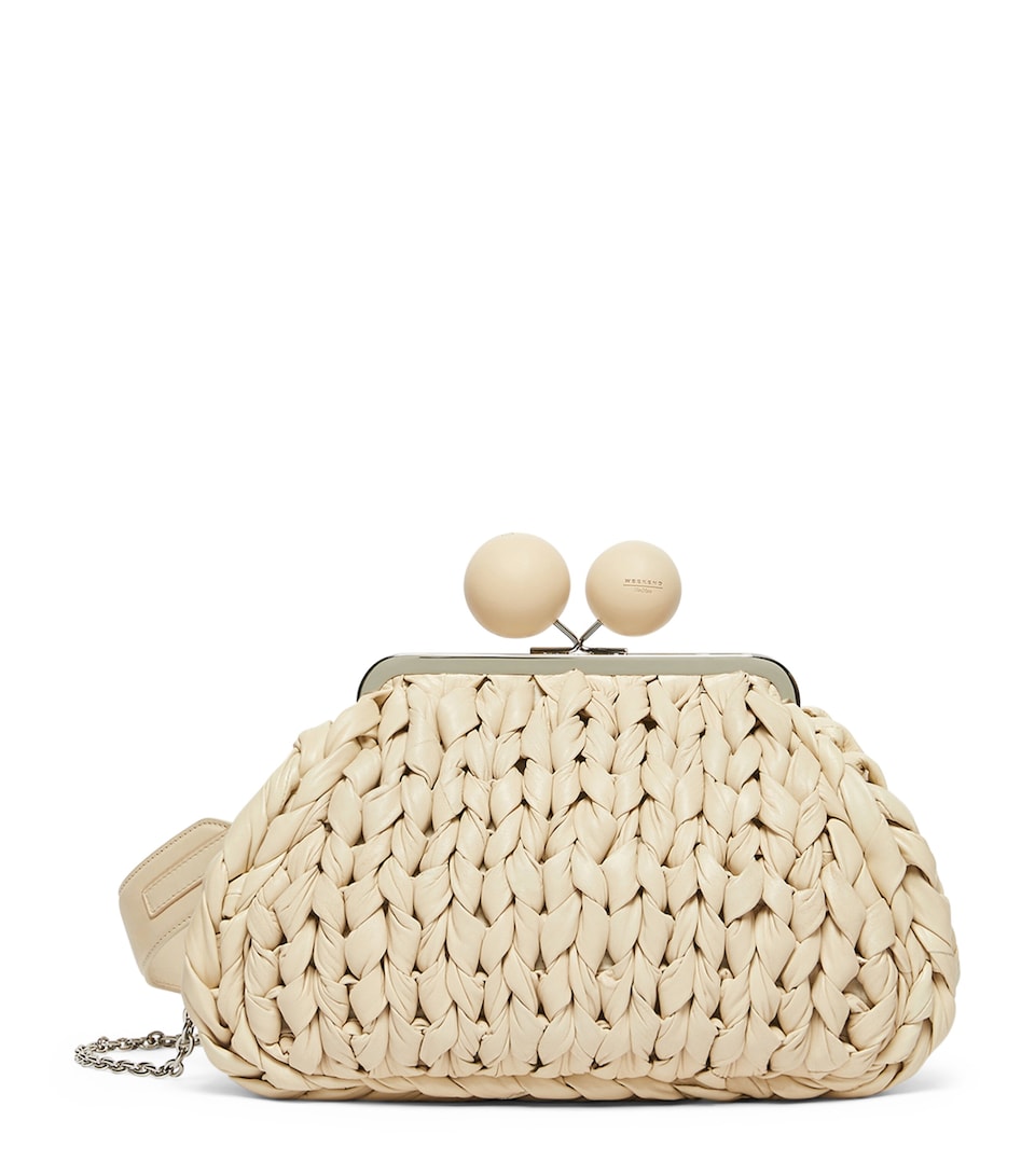 Weekend Max Mara Woven Leather Pasticcino Clutch Bag Ivory