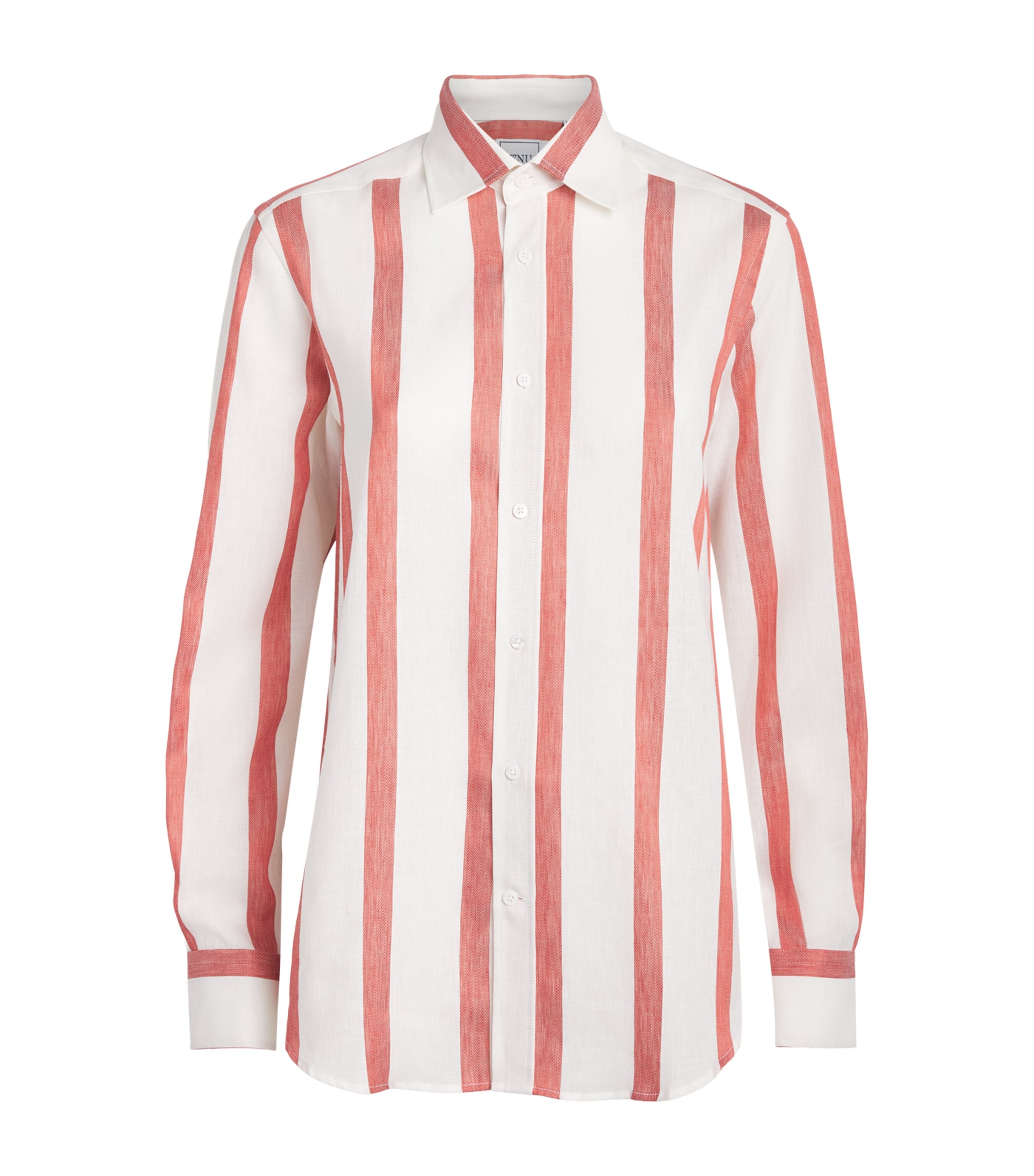 With Nothing Underneath Womens Linen-Cotton Stripe The Boyfriend Shirt Strawberry Stripe