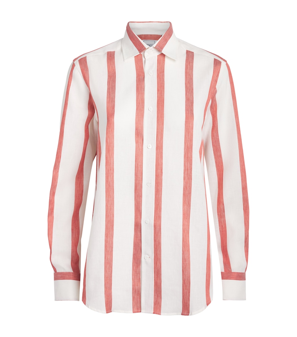 With Nothing Underneath Womens Linen-Cotton Stripe The Boyfriend Shirt Strawberry Stripe