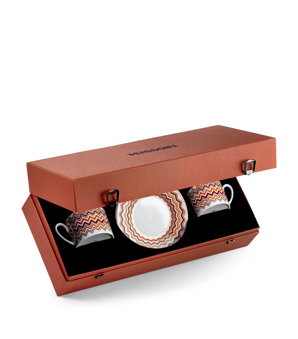 Porcelain Zigzag Coffee Cups and Saucers (Set of 2)