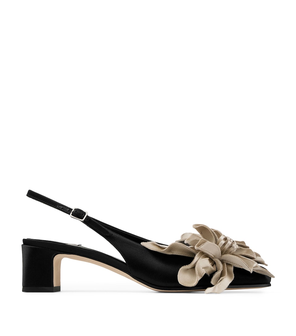 Jimmy Choo Eyla 45 Floral-Appliqué Slingback Pumps Black/bone