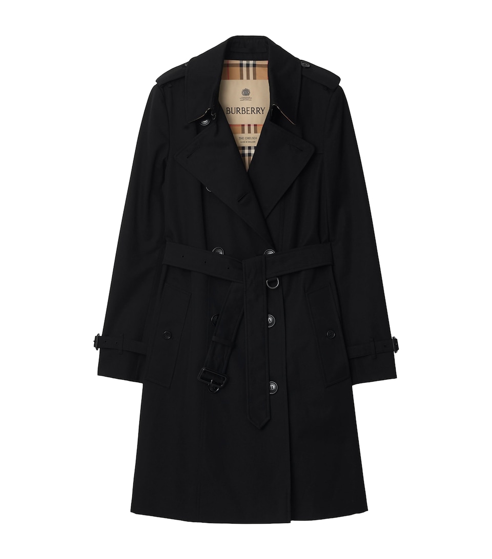 Burberry Womens Gabardine Chelsea Heritage Trench Coat Black