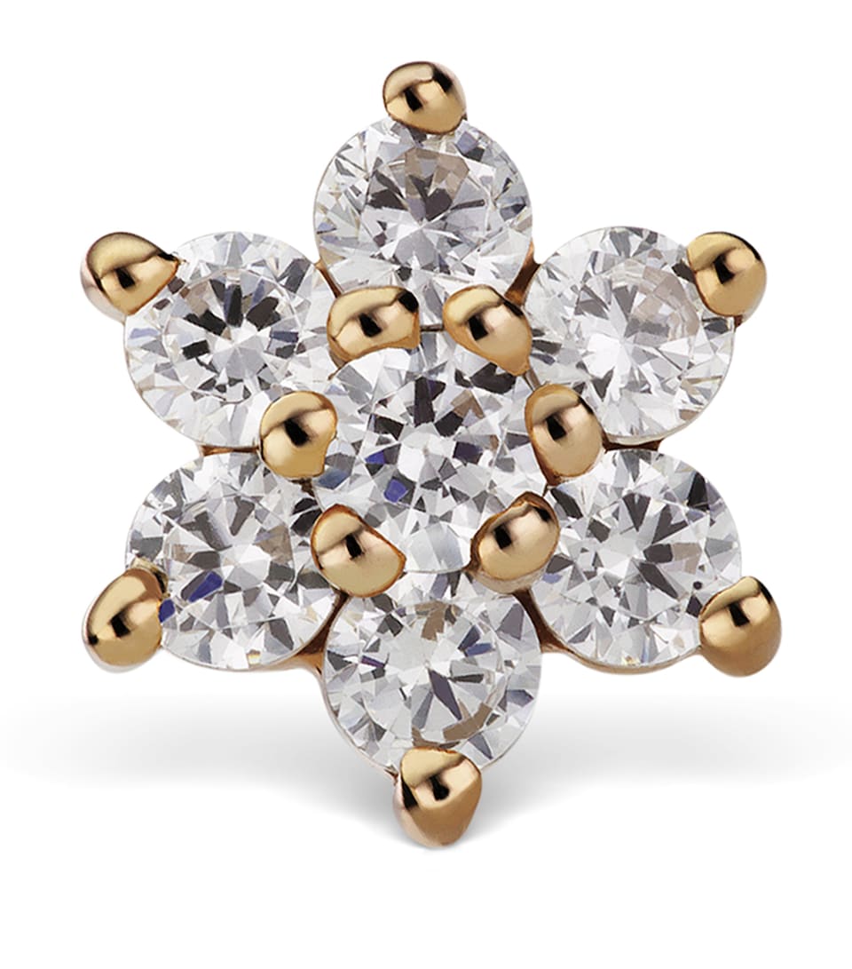Yellow Gold Diamond Flower Threaded Stud Earring (4.5mm)