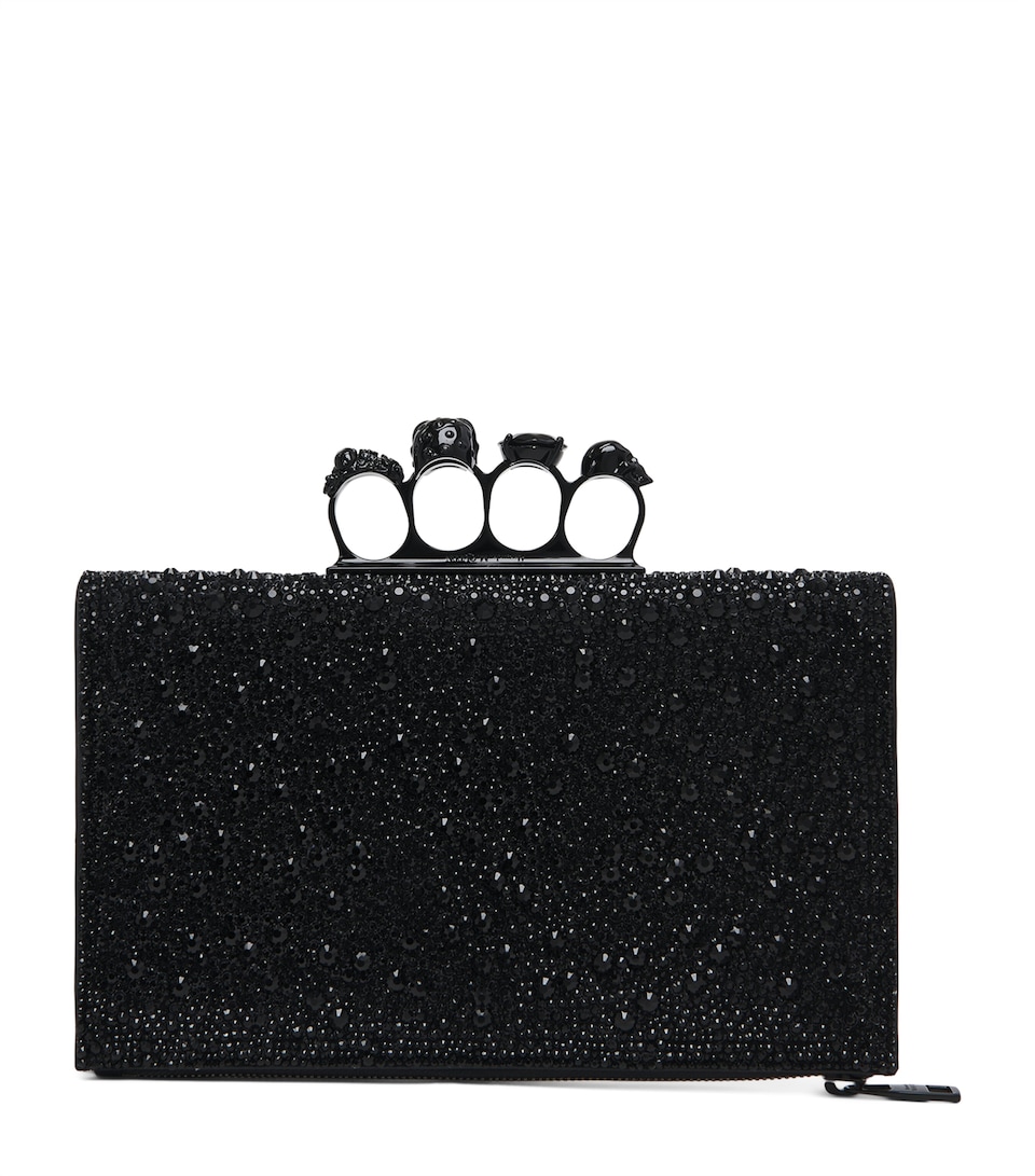 Suede Embellished Four-Ring Clutch Bag