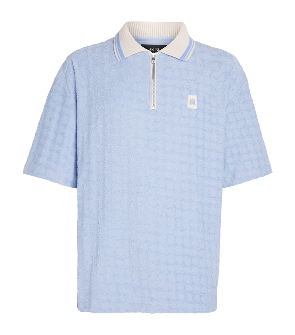 AMIRI Mens MA Quad Zip-Up Polo Shirt Skyline Blue