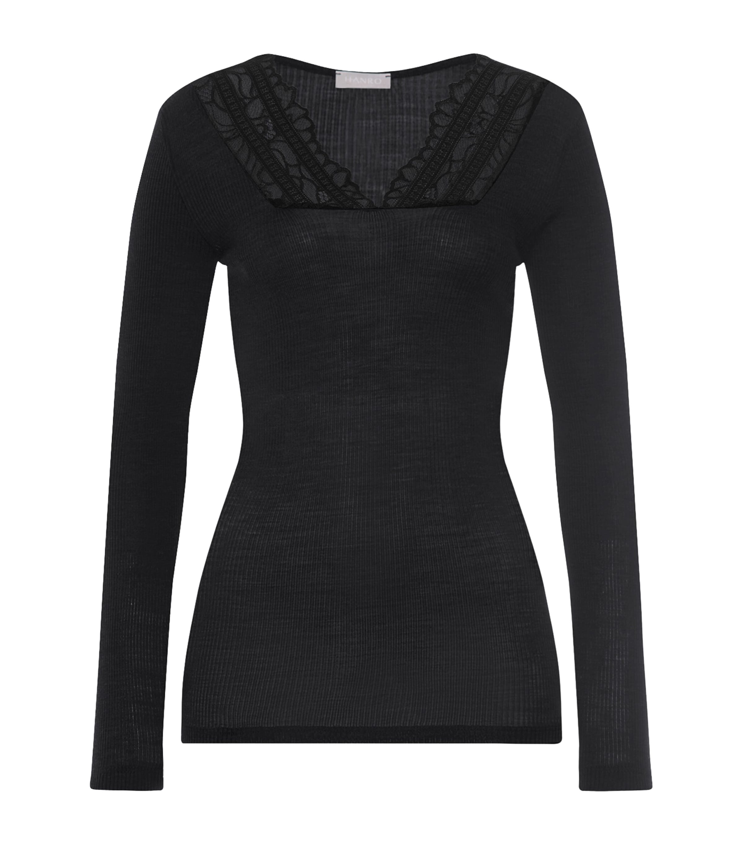 Hanro Womens Wool-Silk Lace-V-Neck Top Phantom