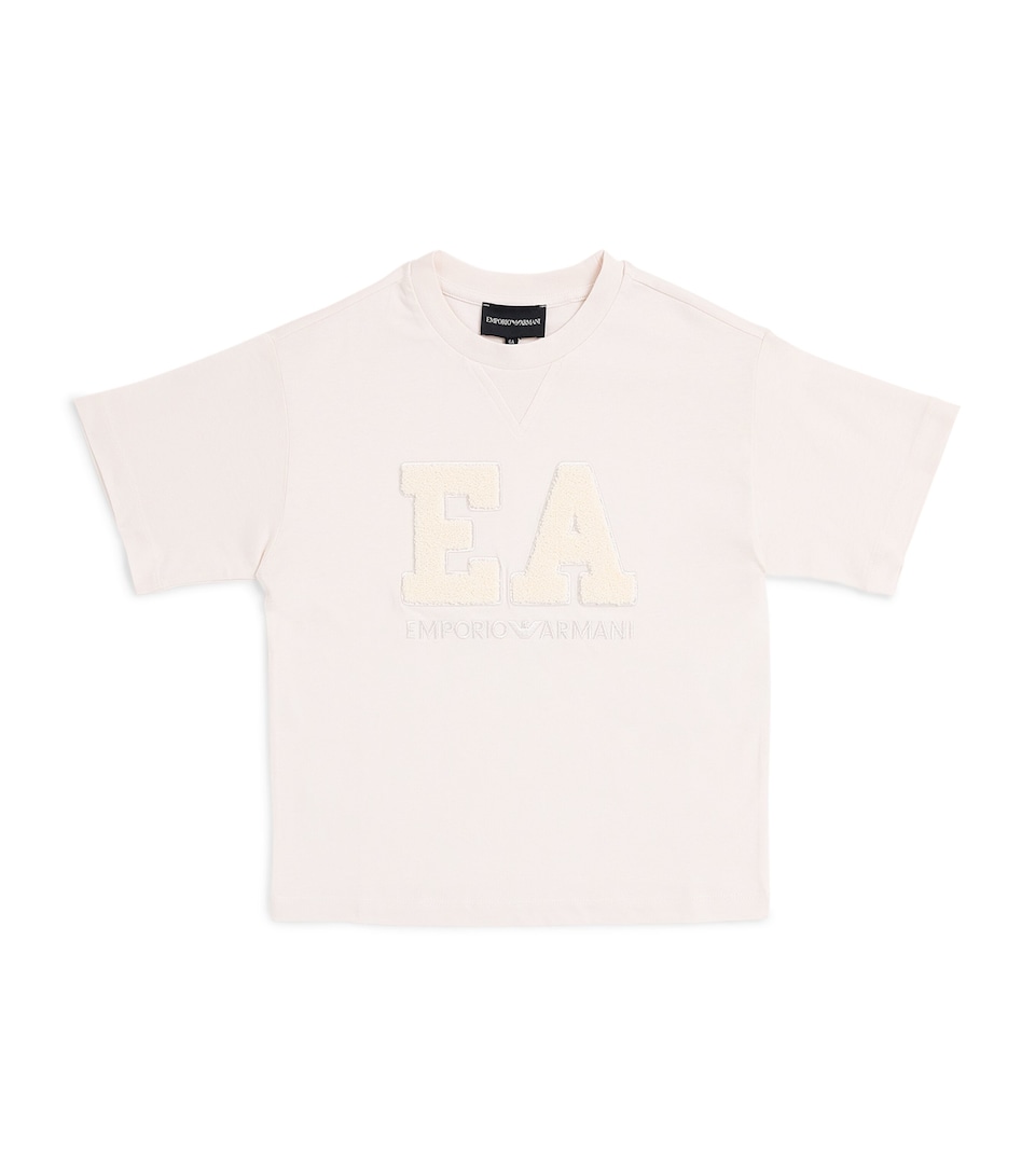 Emporio Armani Kids Cotton Flocked Logo T-Shirt (4-16 Years) White Sand