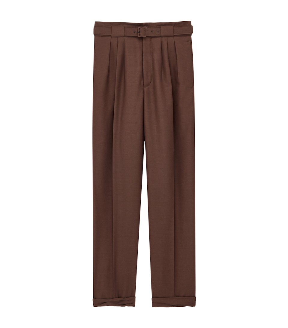Wool-Mohair Pleated Straight Trousers