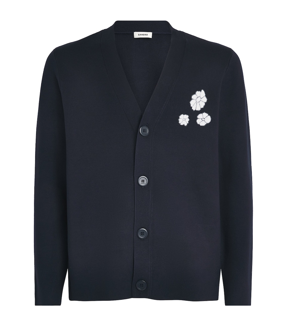 Sandro Paris Mens Jacquard Flower Cardigan Midnight Blue