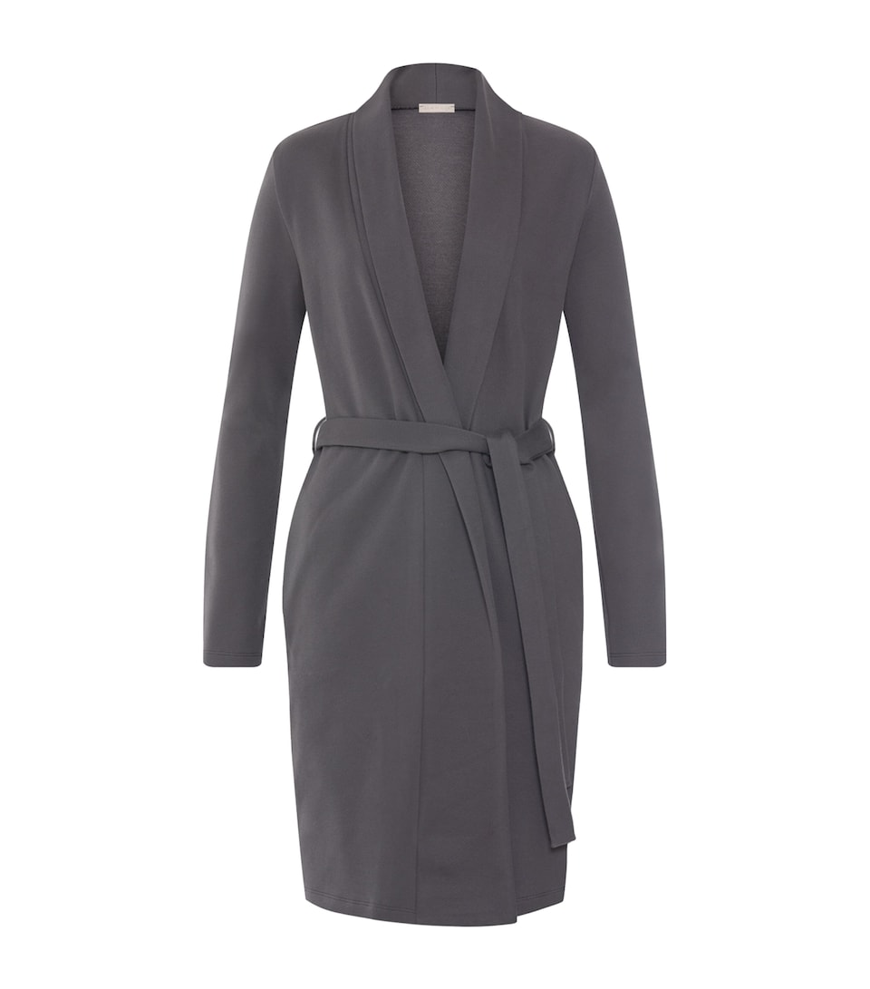 Hanro Womens Cotton-Blend Robe Dark Sesame