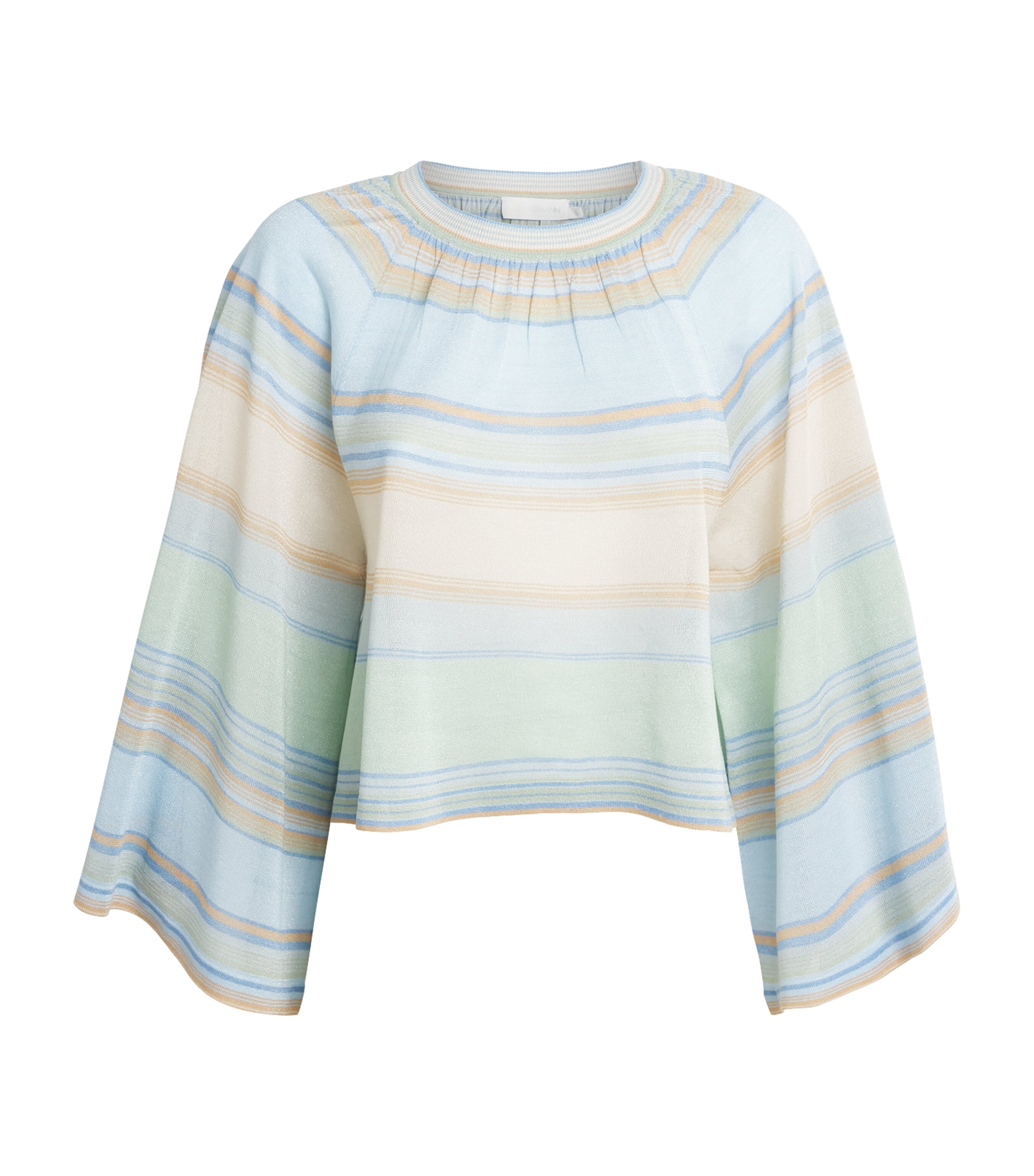 Zimmermann Womens Indra Stripe Bell-Sleeve Top Blue Multi