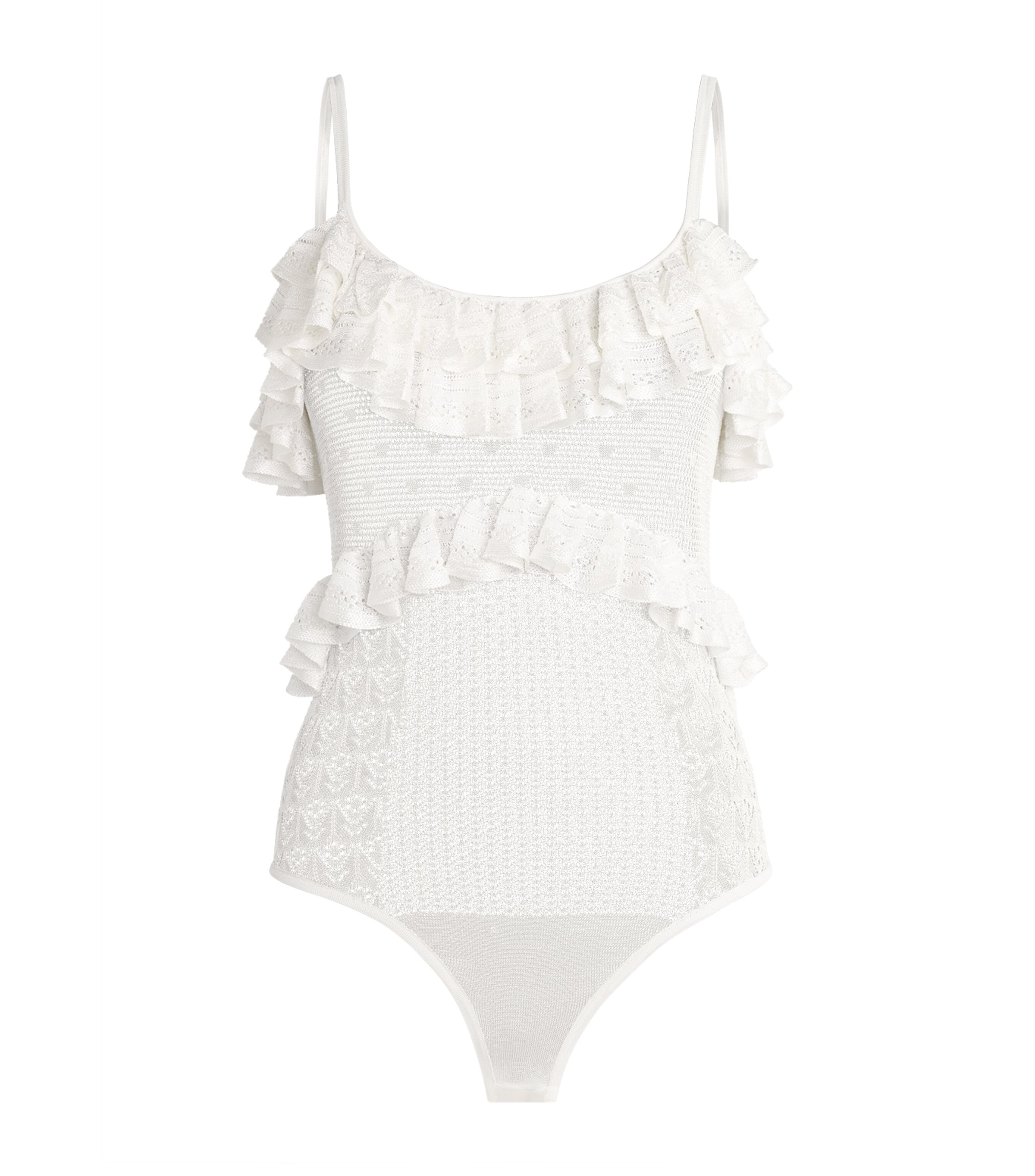 Ulla Johnson Womens Knitted Ruffle Bania Bodysuit Pearled Ivory