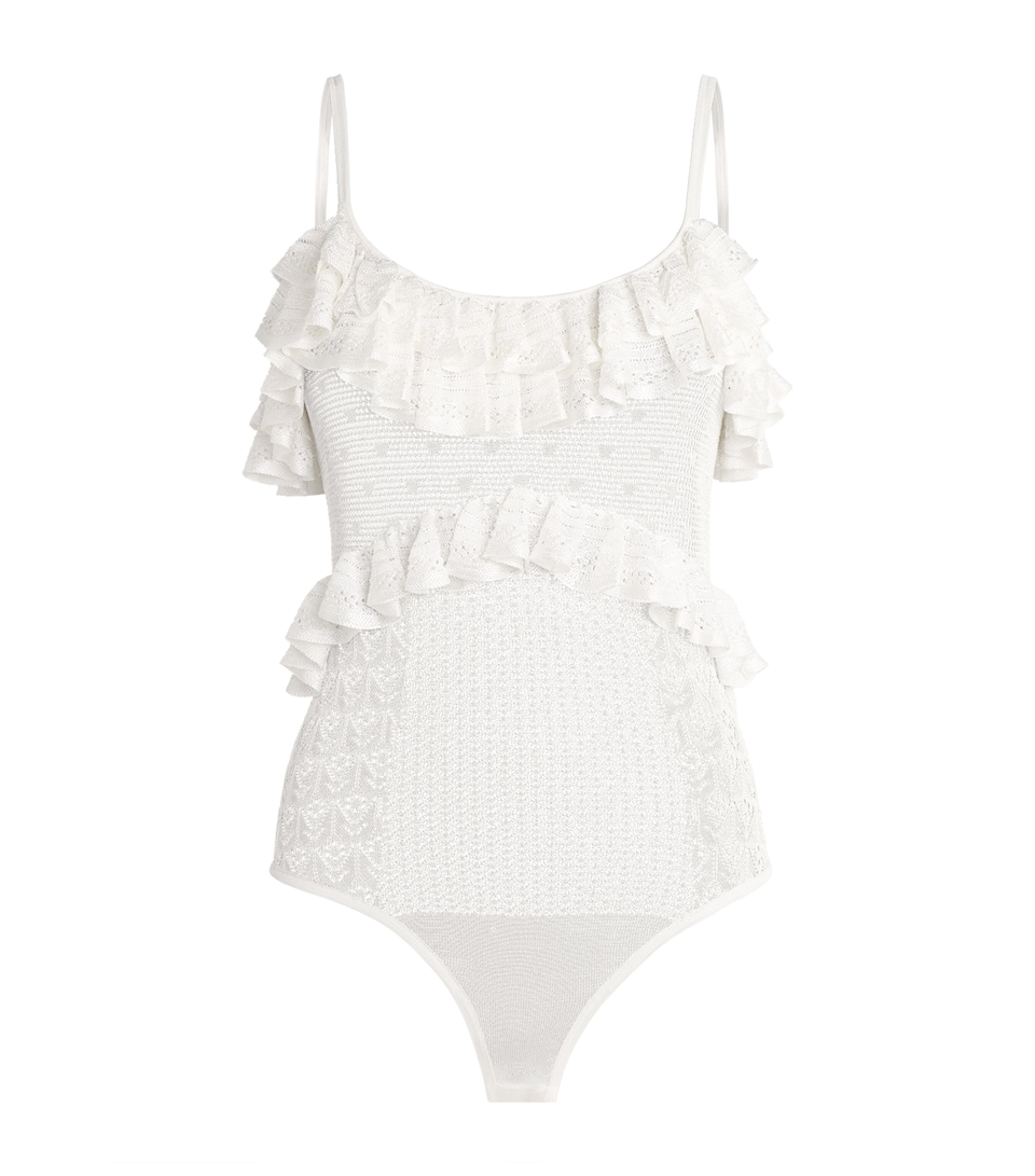 Ulla Johnson Womens Knitted Ruffle Bania Bodysuit Pearled Ivory