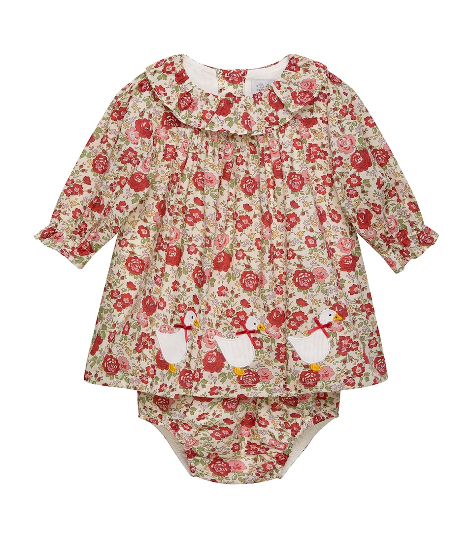 Trotters Cotton Felicite Print Dress and Bloomers Set (Newborn-9 Months) Red