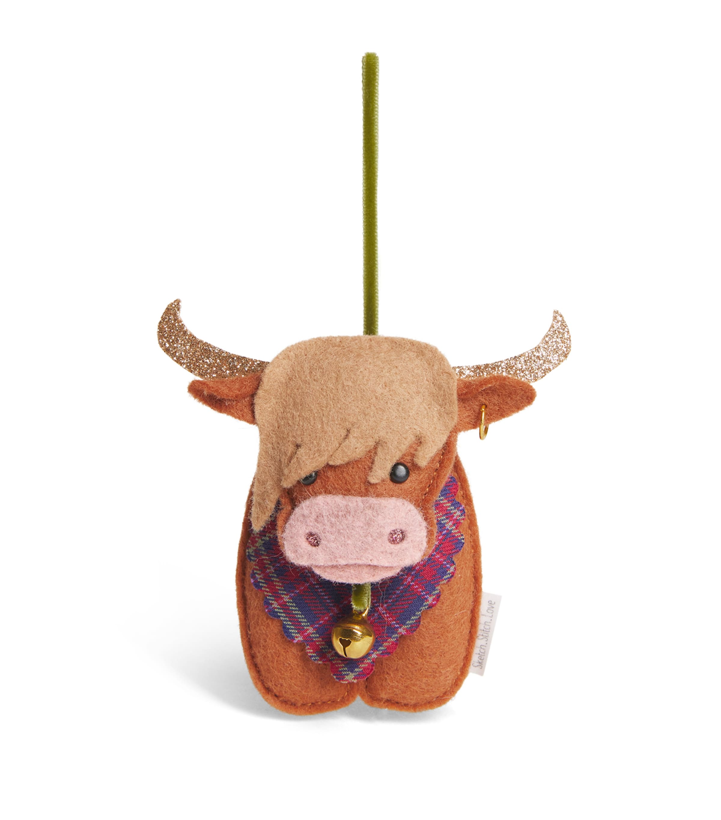 SKETCH.STITCH.LOVE Felt Highland Cow Tree Decoration Brown/multi
