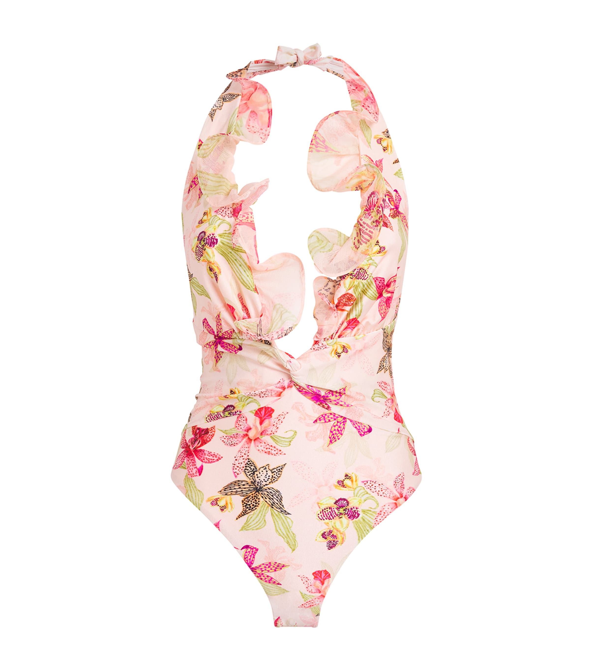 PatBO Womens Ruffled Orchid Bloom Swimsuit Rose