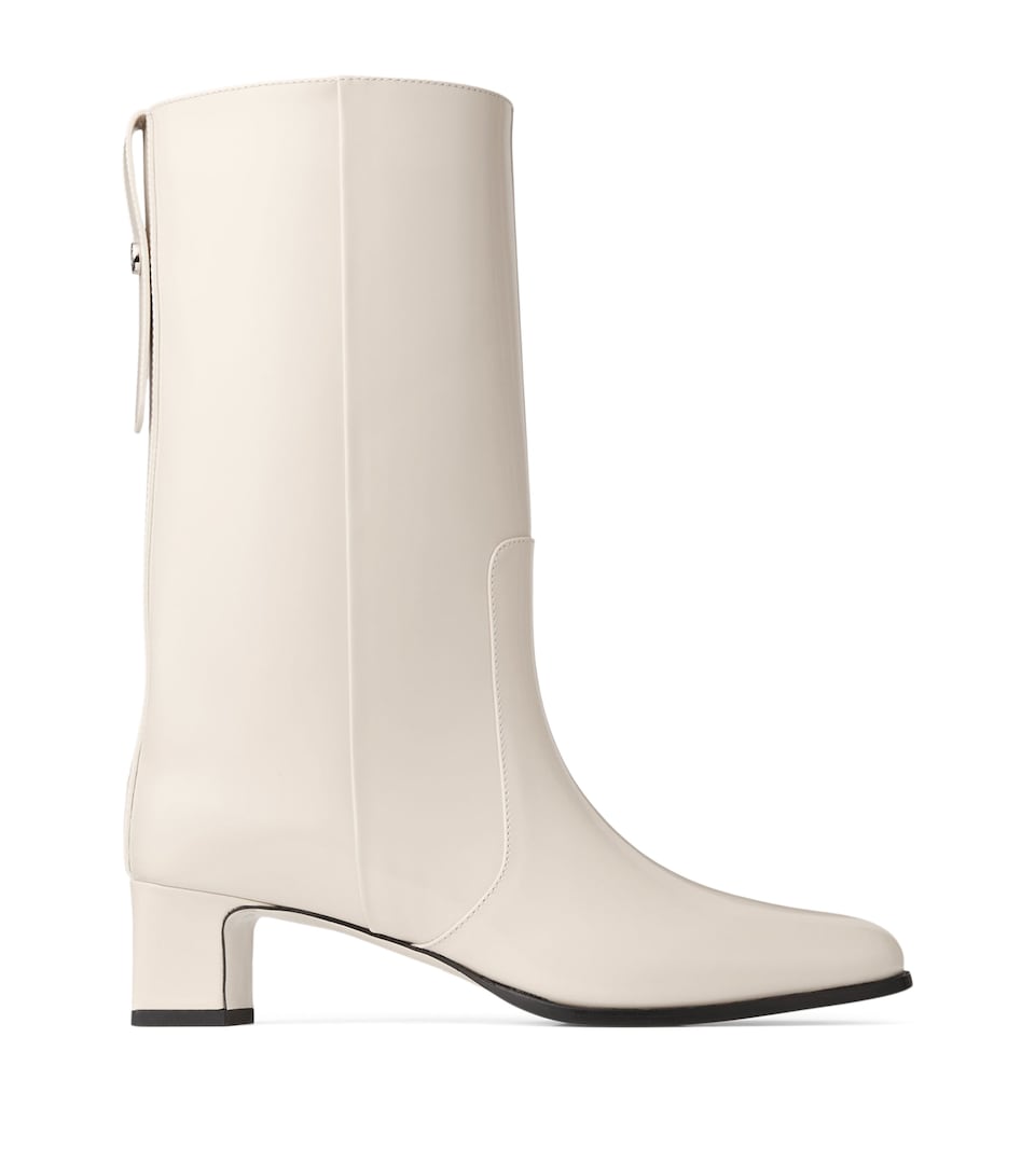 Jimmy Choo Caly 45 Leather Mid-Calf Boots Bone