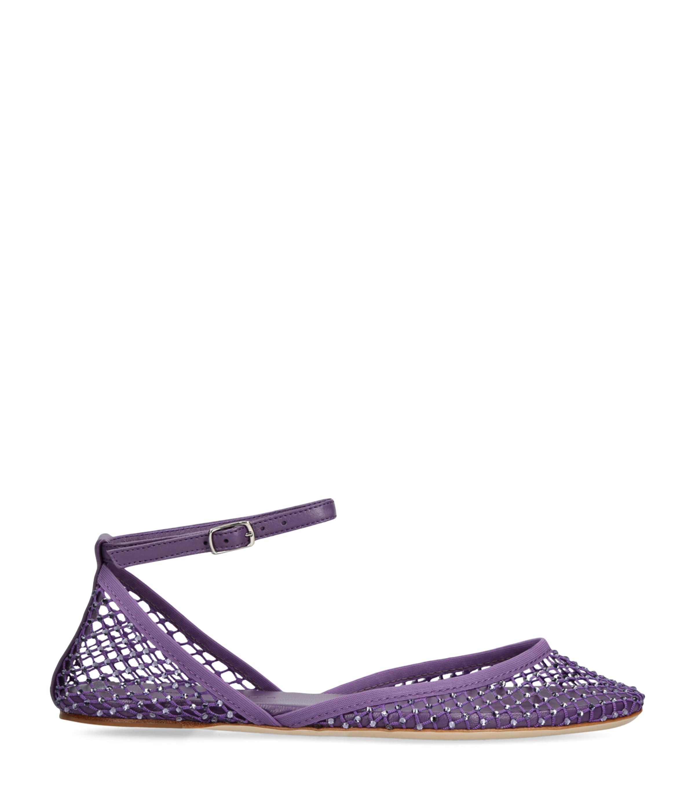 Mesh Embellished Minette Buckled Ballet Flats