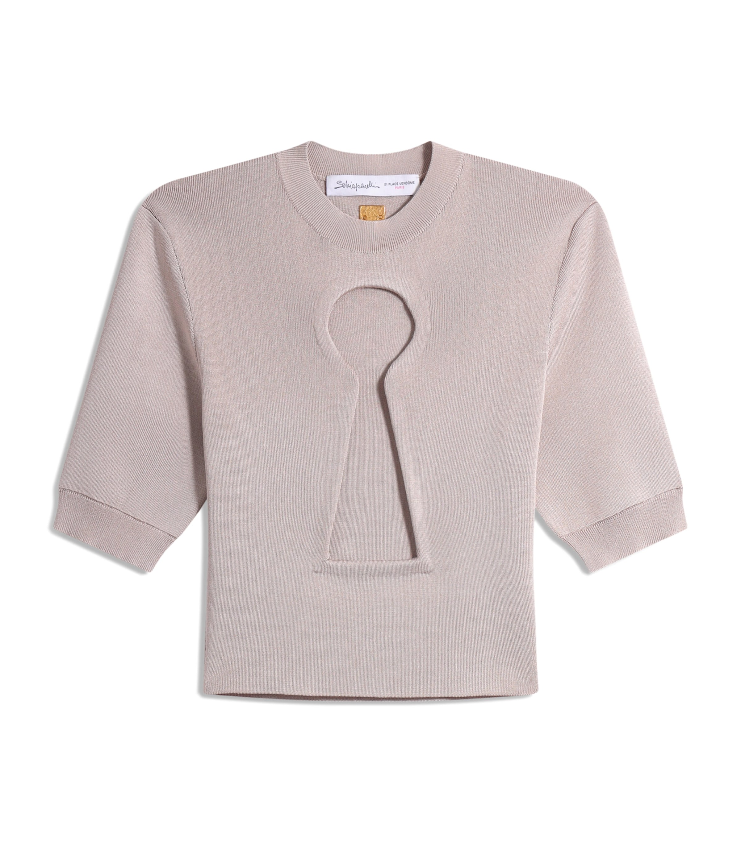 Schiaparelli Womens Knitted Keyhole Cropped T-Shirt Khaki