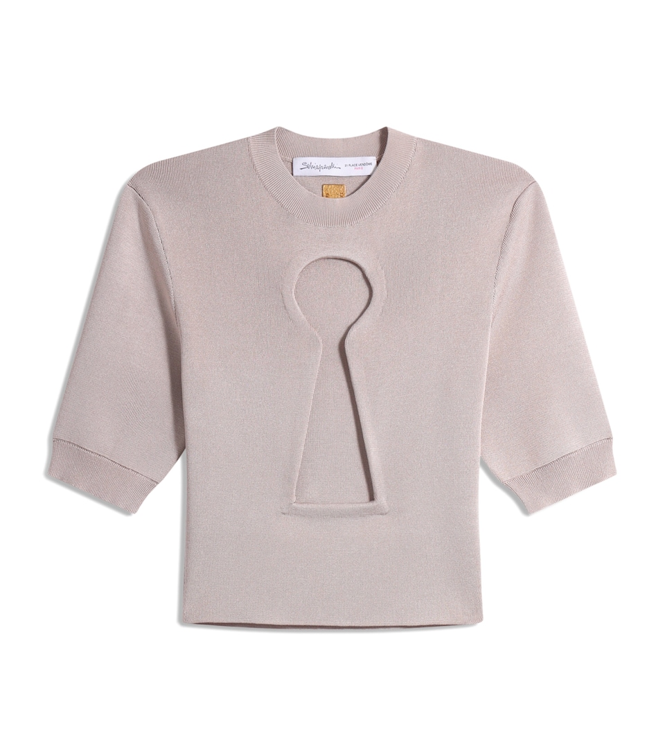 Schiaparelli Womens Knitted Keyhole Cropped T-Shirt Khaki