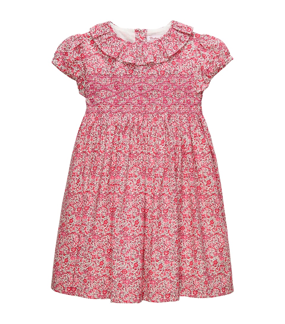 Trotters Cotton Liberty Print Smocked Dress (2-5 Years) Raspberry