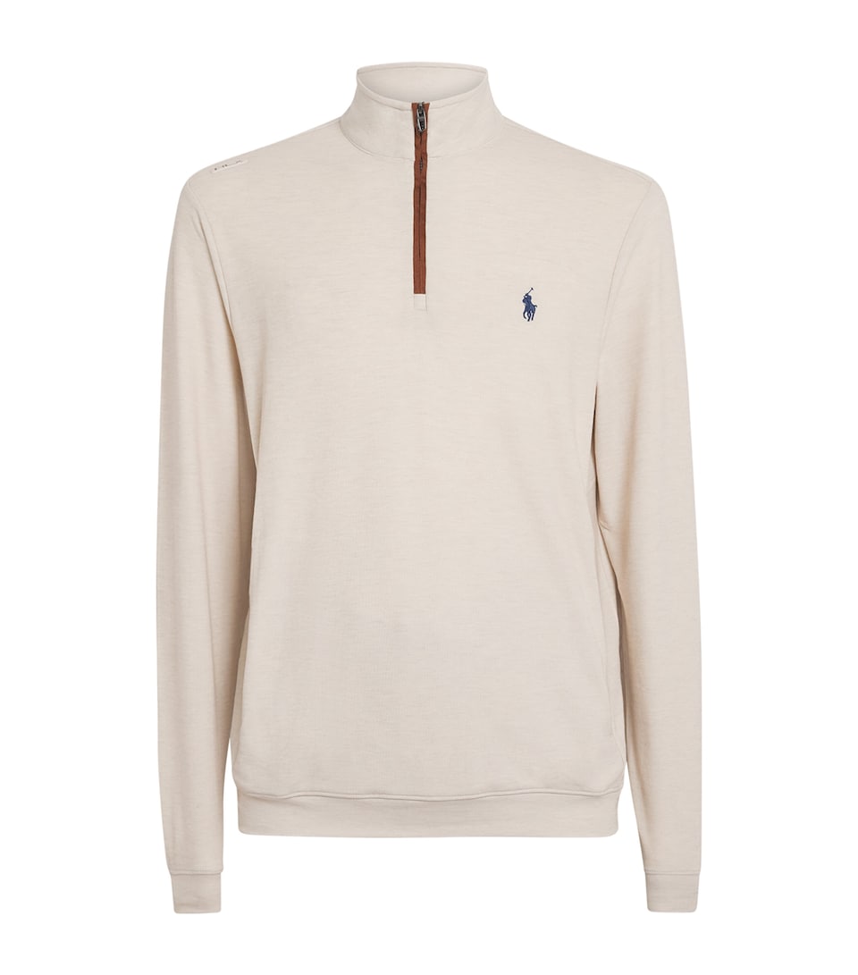 RLX Ralph Lauren Mens Cotton-Blend Quarter-Zip Sweater New Sand Heather