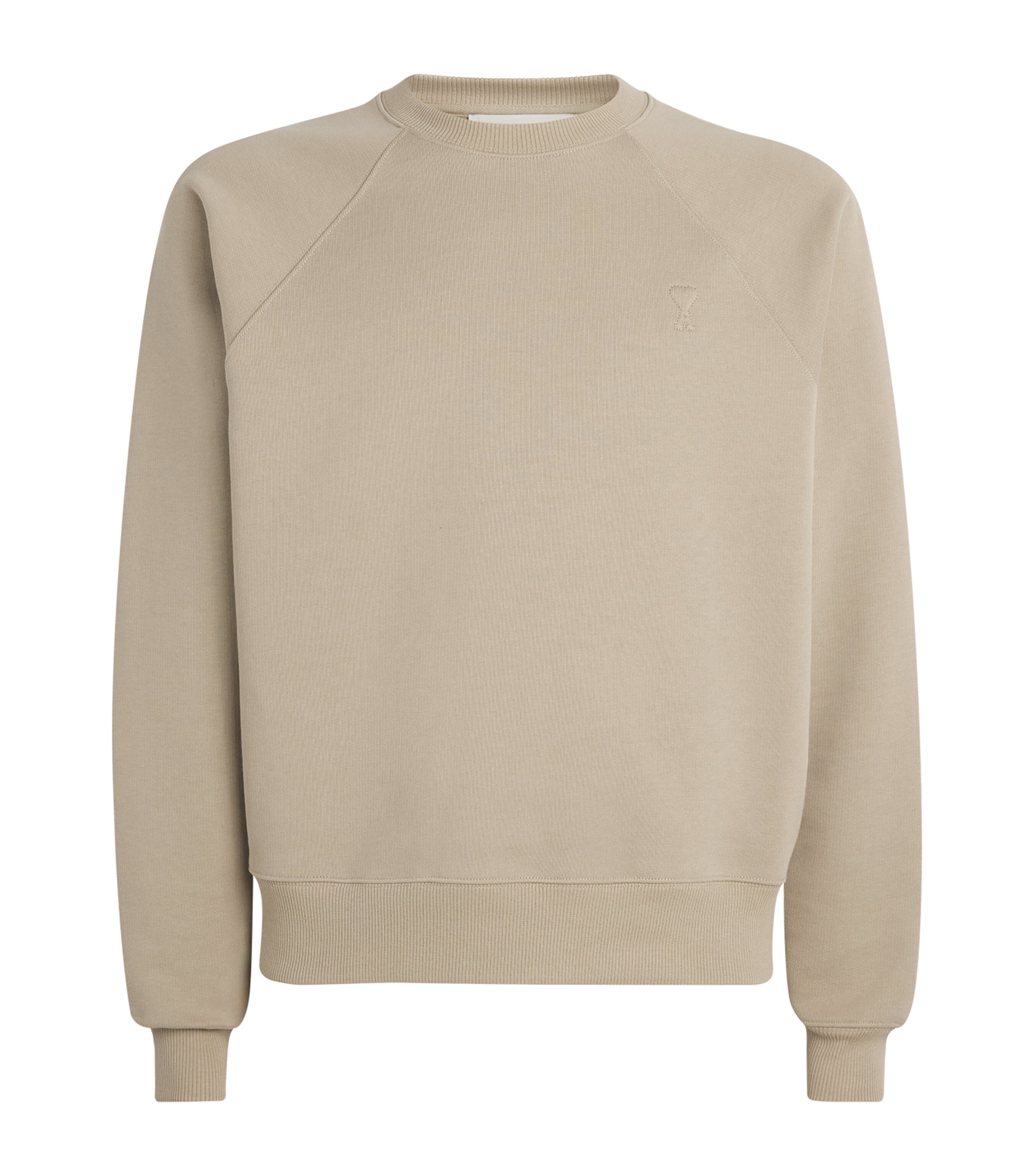 AMI Paris Mens Cotton Ami de Coeur Sweatshirt Beige Taupe