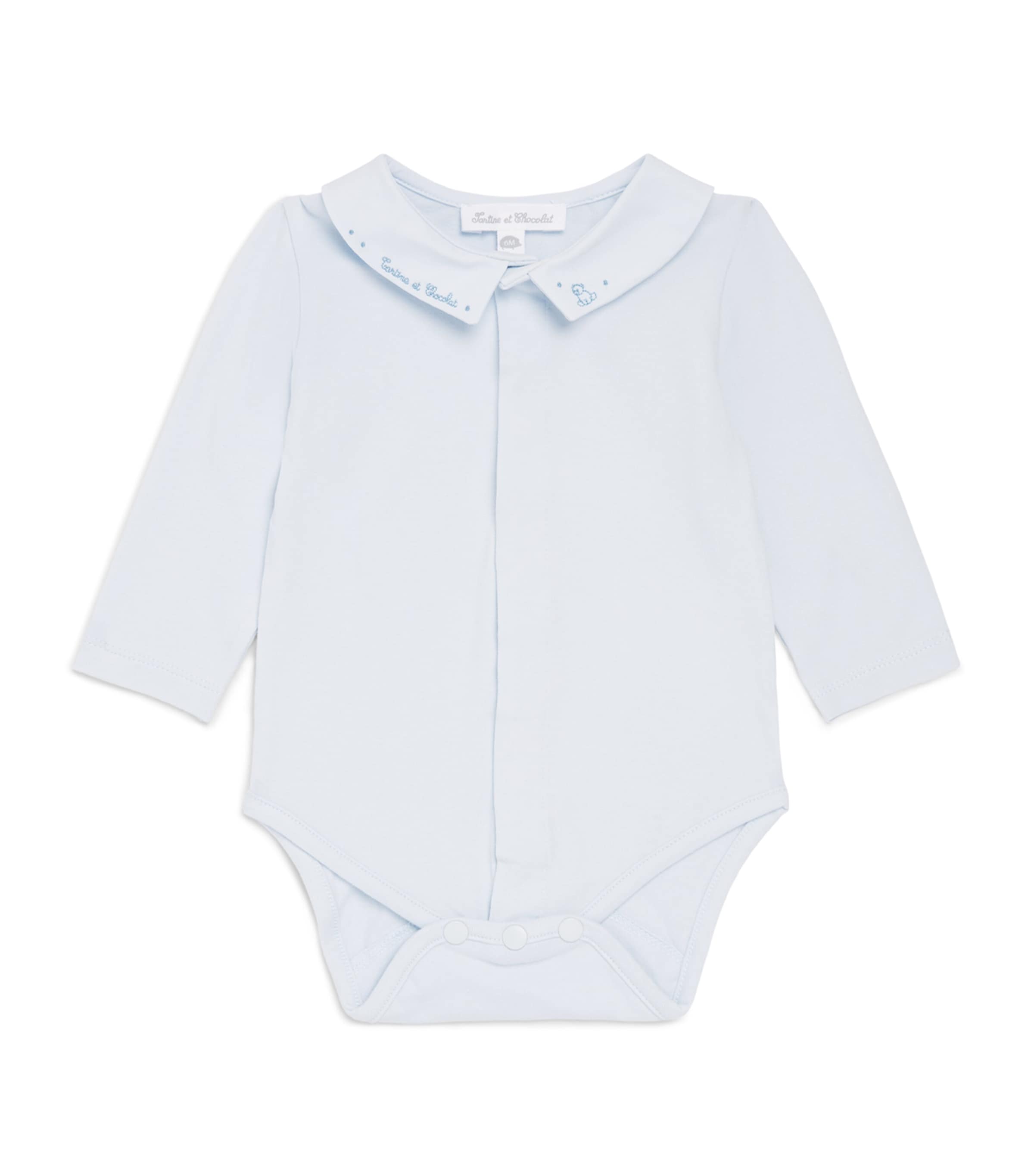 Tartine et Chocolat Stretch-Cotton Embroidered Bodysuit (0-24 Months) Bleu Ciel