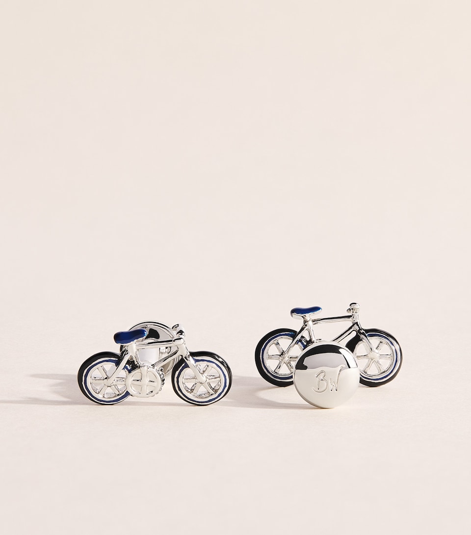 Babette Wasserman Rhodium-Plated Bicycle Cufflinks Blue